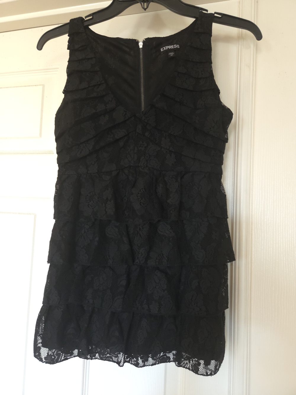 Express Black Lace Tiered Mini Dress